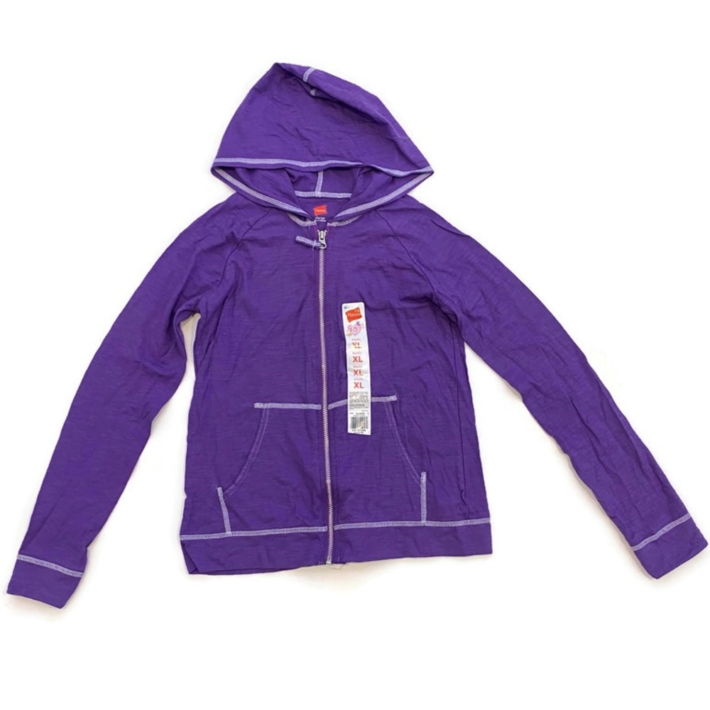 Hanes (NEW) Girls Slub Jersey Full-Zip Hoodie Size XL(14/16) Purple Crush